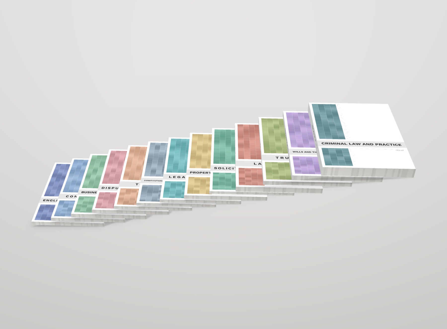 The thirteen printed SQE1 volumes, arranged in a cascade